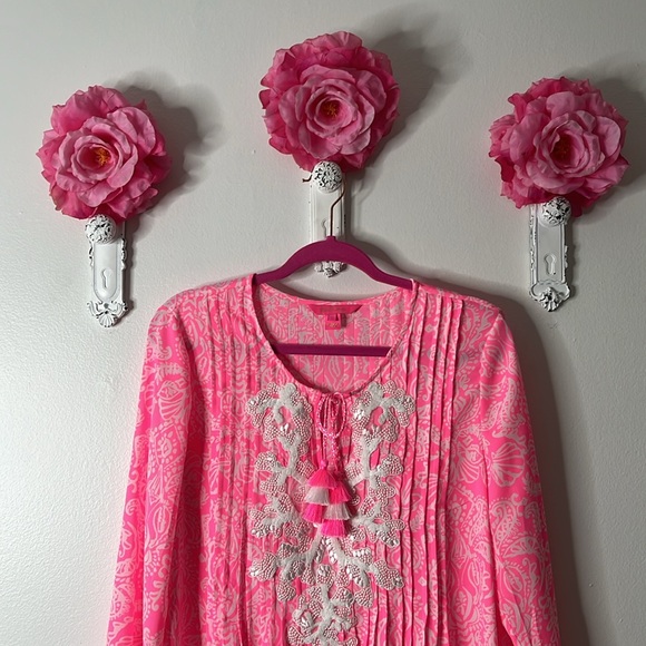 NWOT Lilly Pulitzer Marilina Tunic Top in Havana Pink Clawdia, Size Large. - Picture 2 of 12